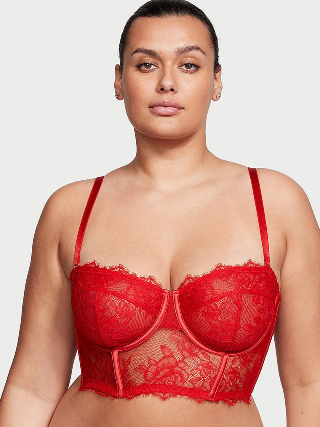 

Victoria's Secret Floral Bralette Bra Medium Coverage Underwired Lightly Padded, Red
