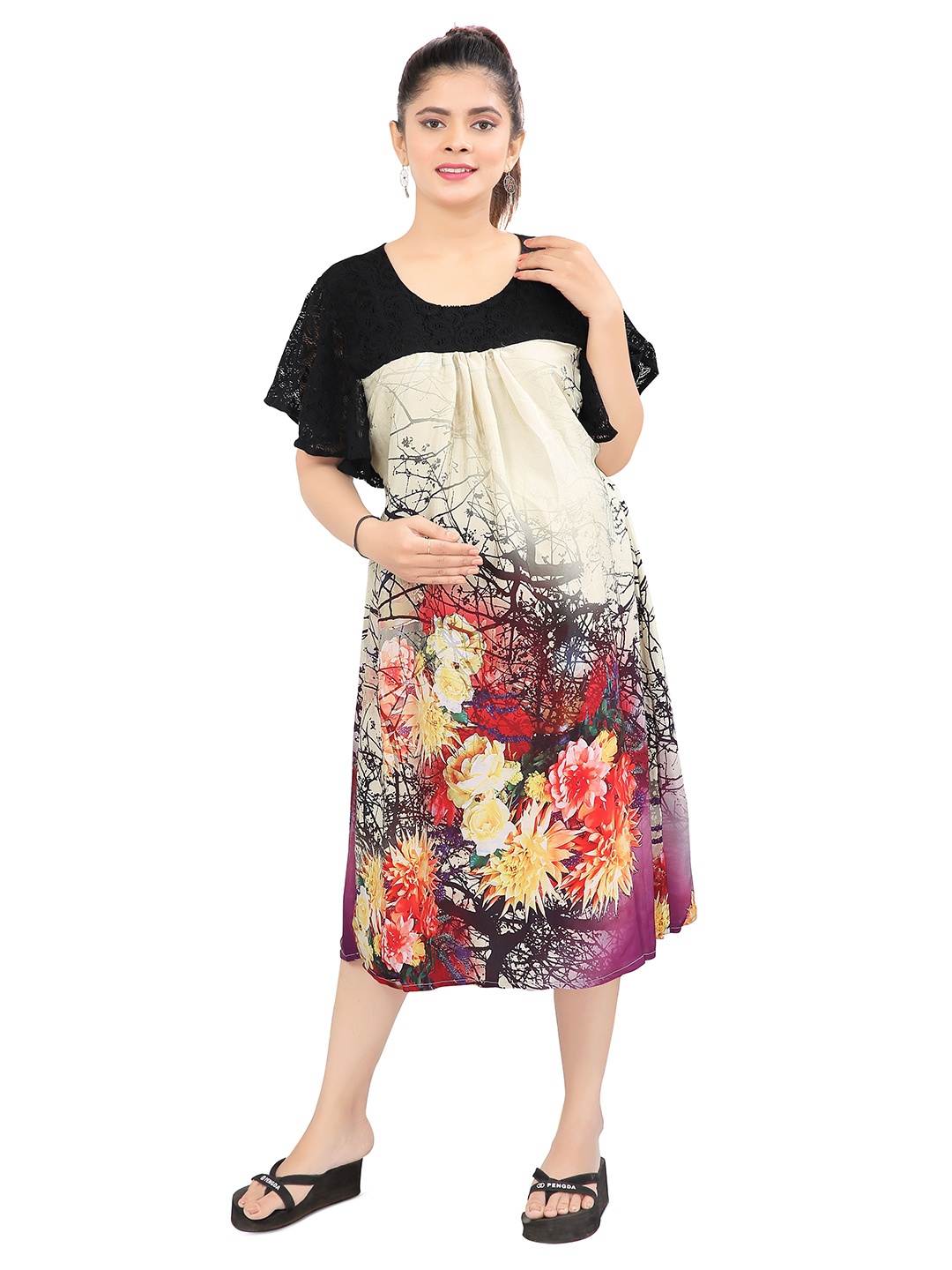 

Uzazi Floral Print Maternity Fit & Flare Dress, Beige