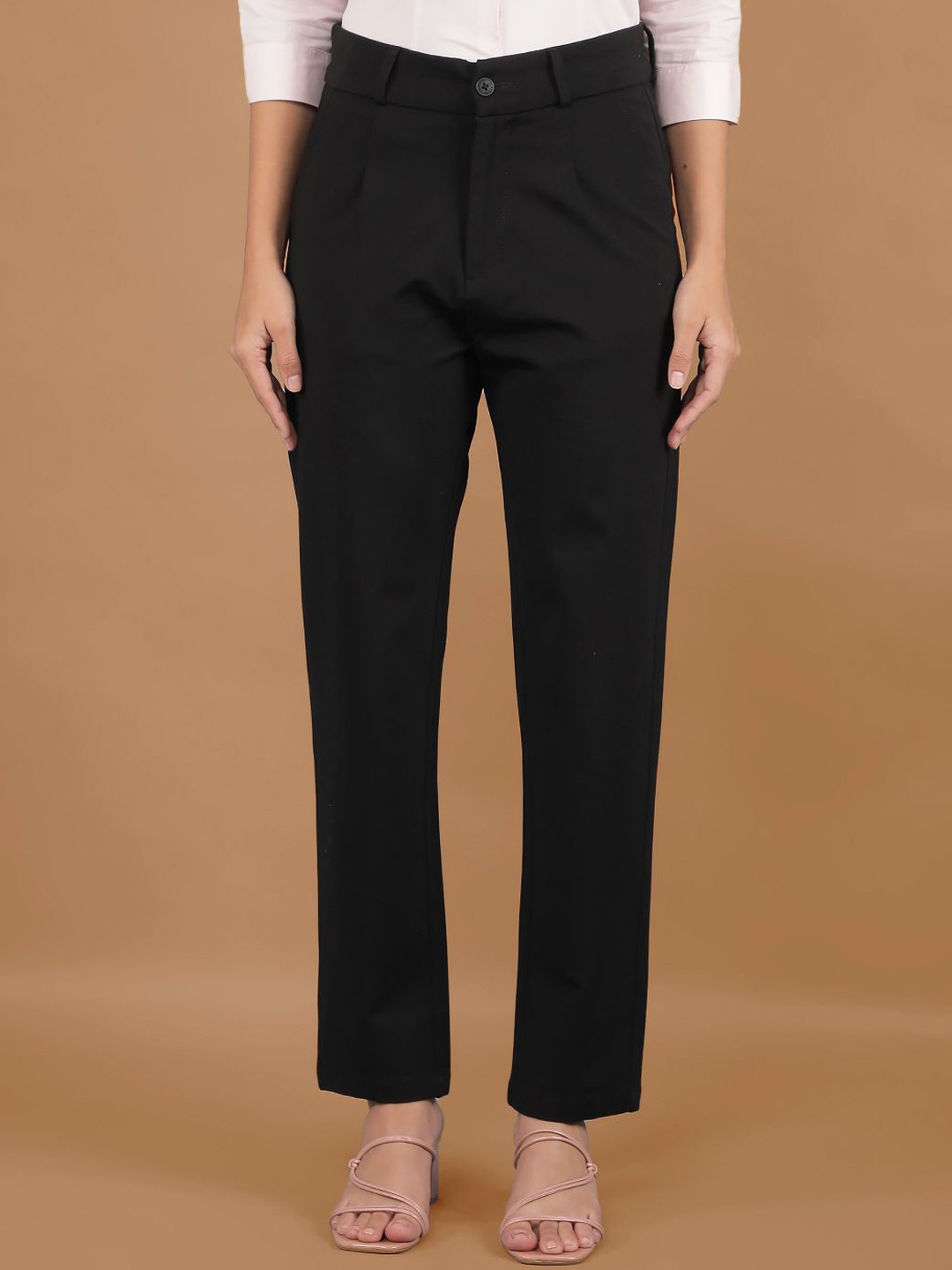 

Crimsoune Club Women Smart Straight Fit Chinos Trousers, Black