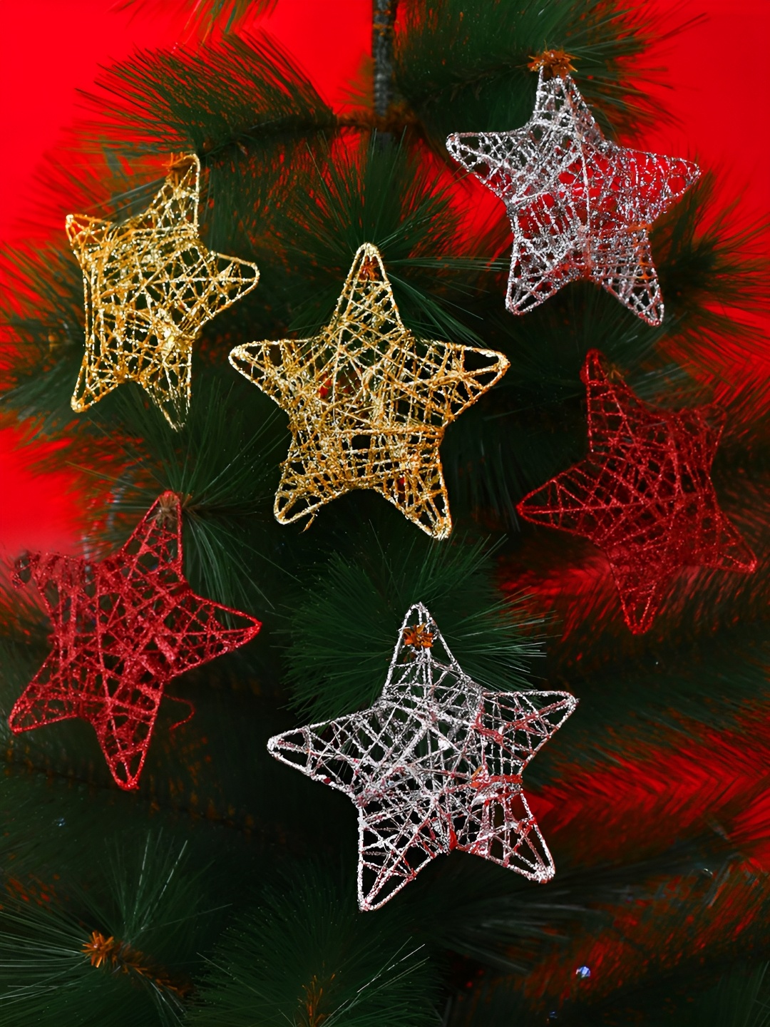 

TAYHAA Set Of 12 Chic Metallic Star Ornaments, Red