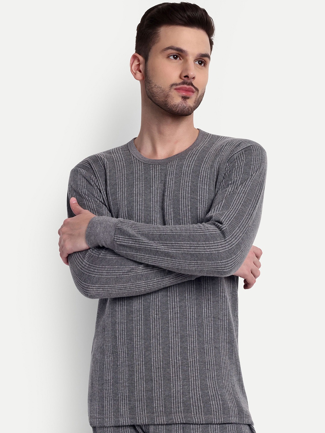 

ZEFFIT Ribbed Cotton Thermal Top, Charcoal