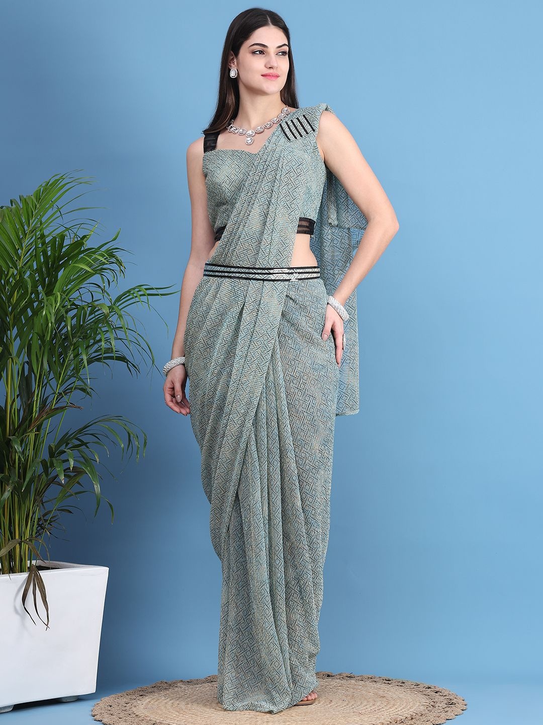 

Grancy Ready to Wear Saree, Sea green