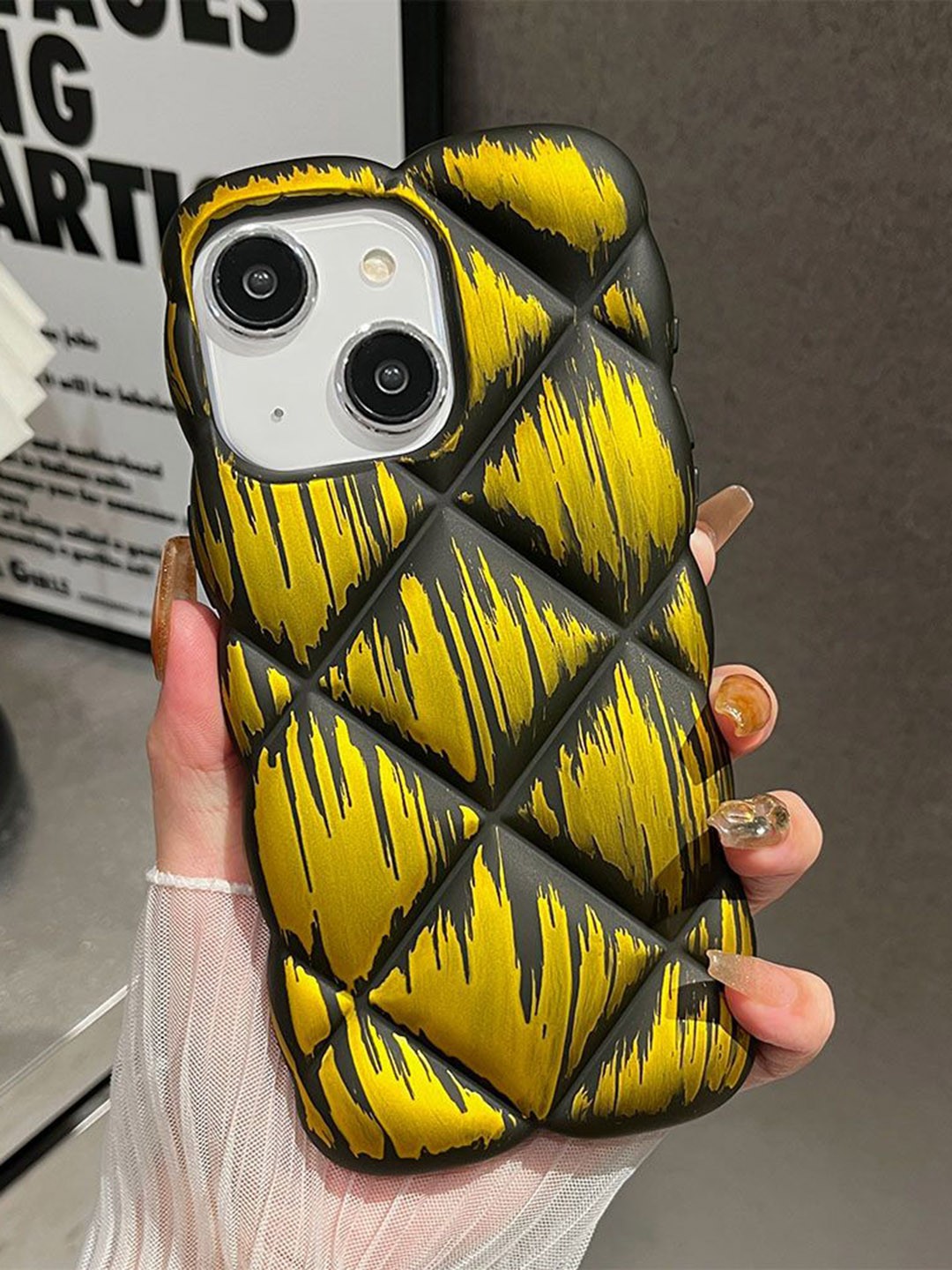 

Luxury Kase Abstract Printed iPhone 14 Back Case Mobile Accessories, Yellow