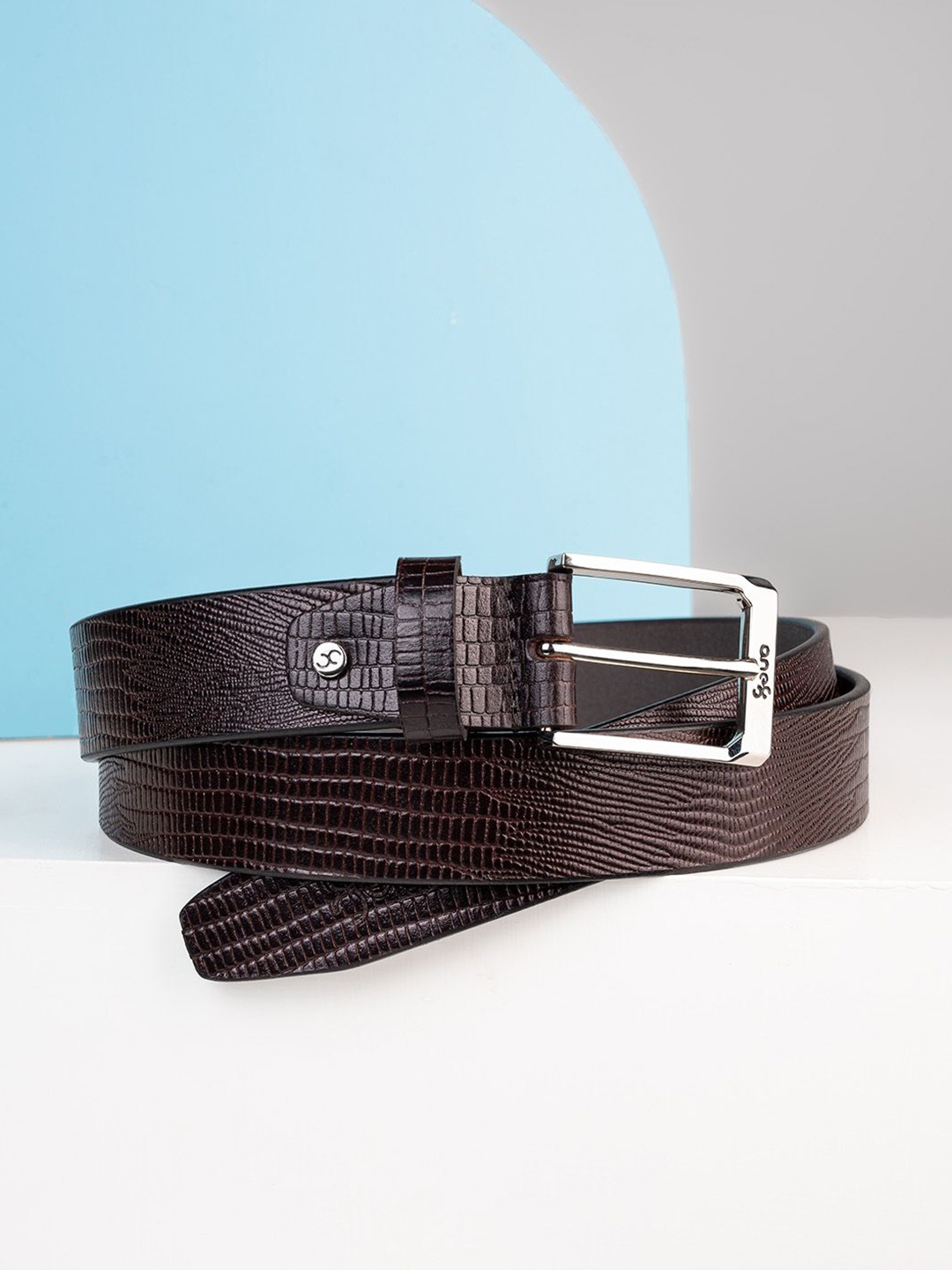 

One8 Men Textured Leather Belt, Brown