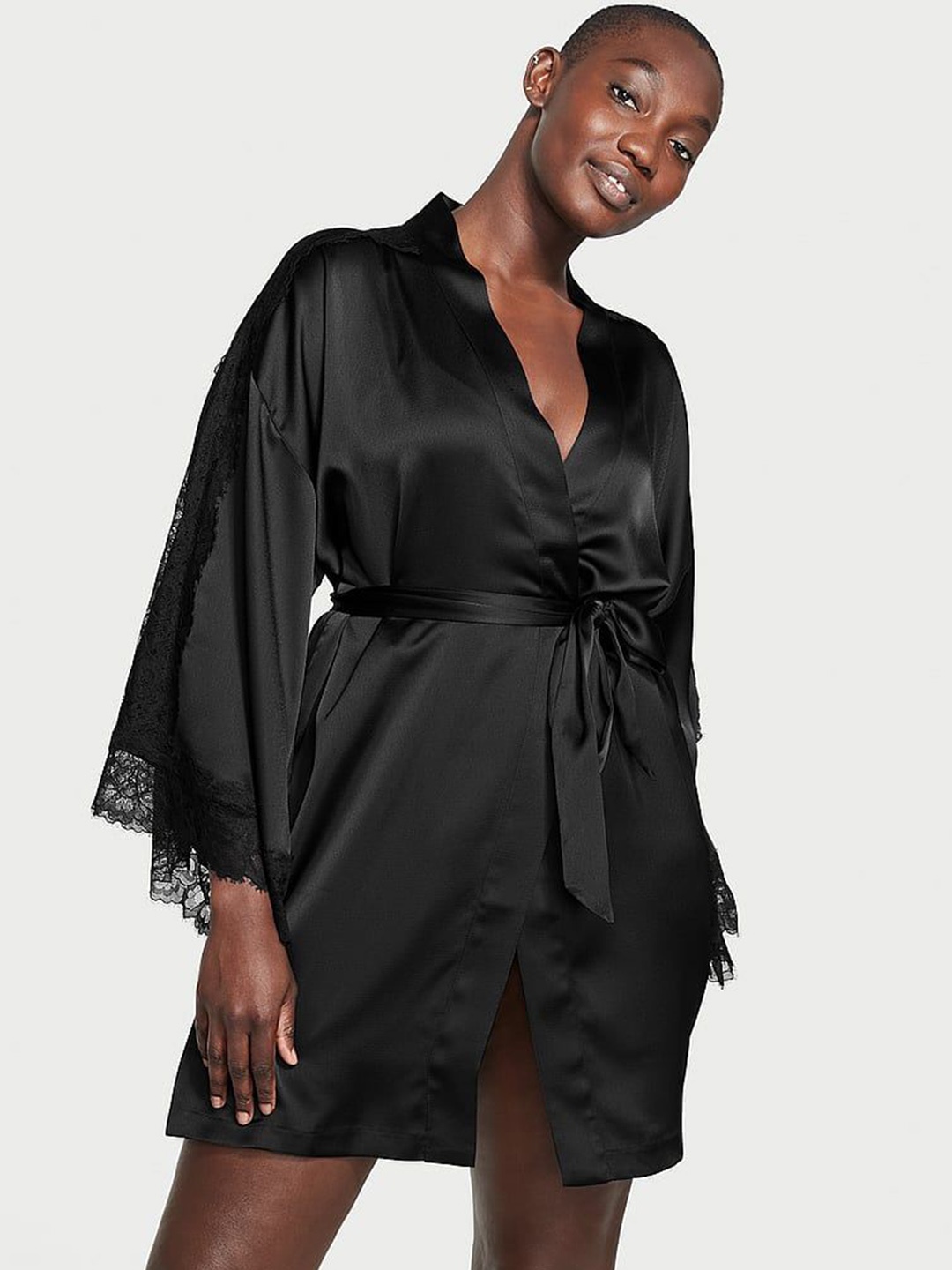 

Victoria's Secret Lace Inset Robe With Belt, Black