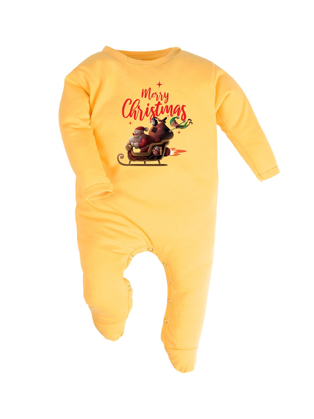 

FFLIRTYGO Christmas Infants Printed Cotton Sleepsuit, Yellow