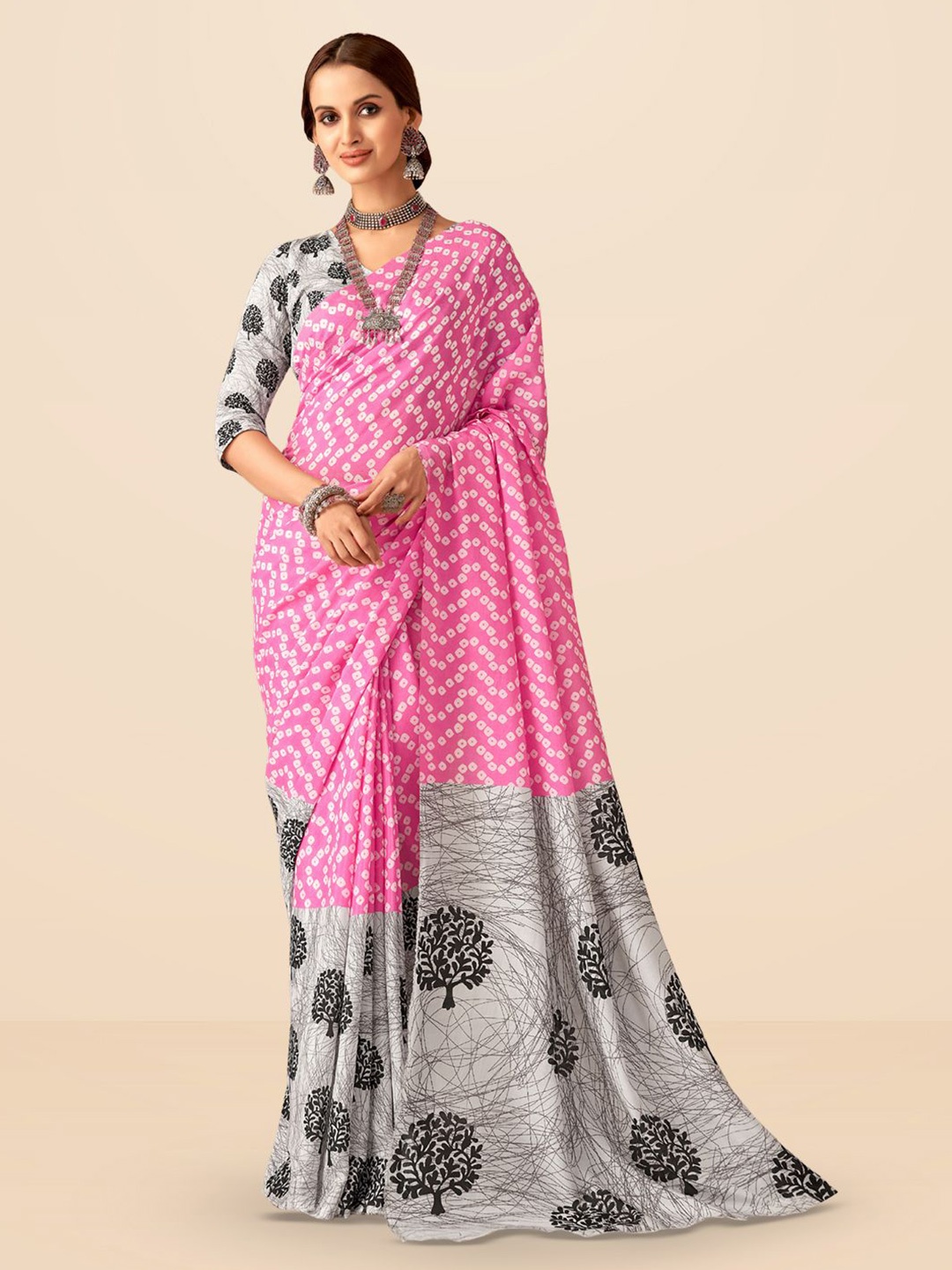 

SARHA Bandhani Pure Georgette Saree, Pink