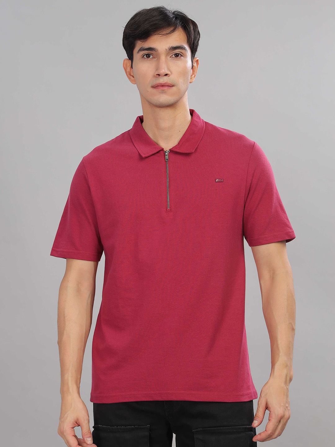 

TOMHIDDLE Men Polo Collar Extended Sleeves T-shirt, Coral