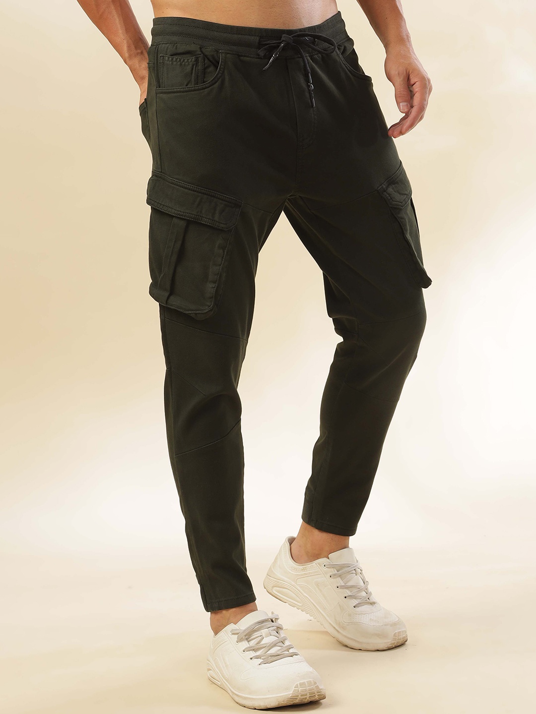 

HERE&NOW Men Slim Fit Joggers Trousers, Olive