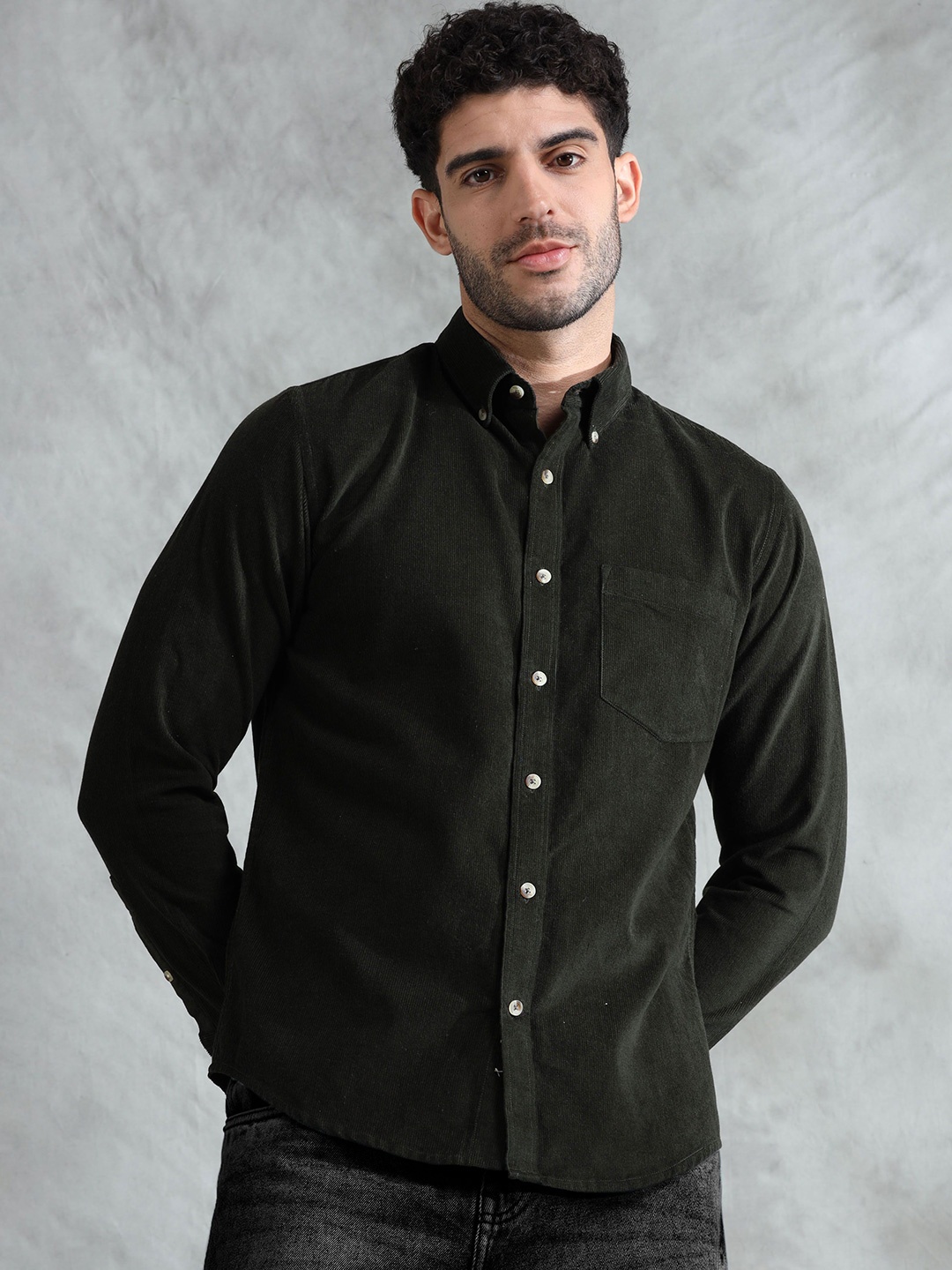 

THE FORMAL CLUB Men Premium Spread Collar Solid Cotton Casual Shirt, Green