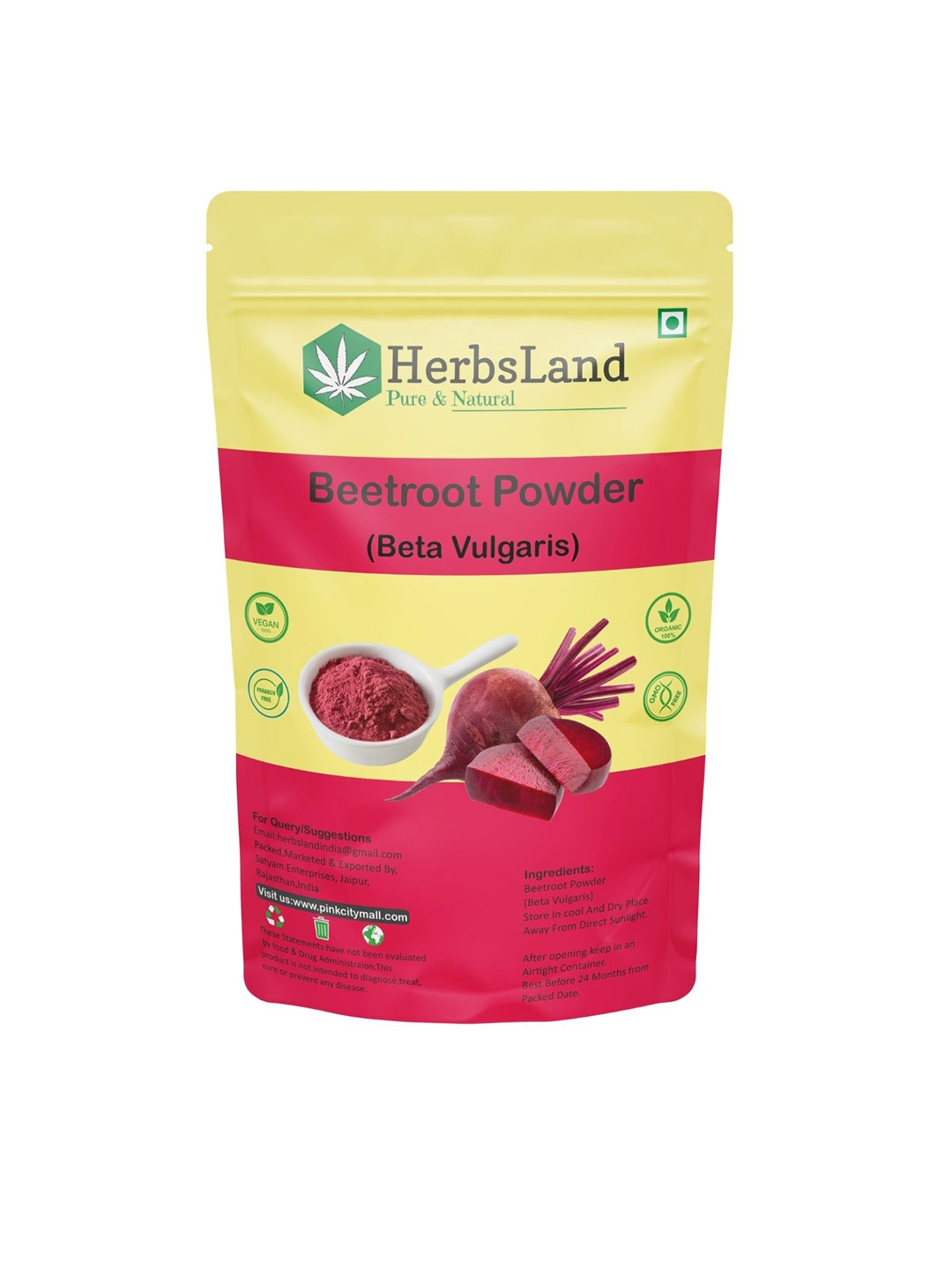

HerbsLand Beetroot Powder Face Pack For Tan Removal & Skin Brightening - 200 g, Red
