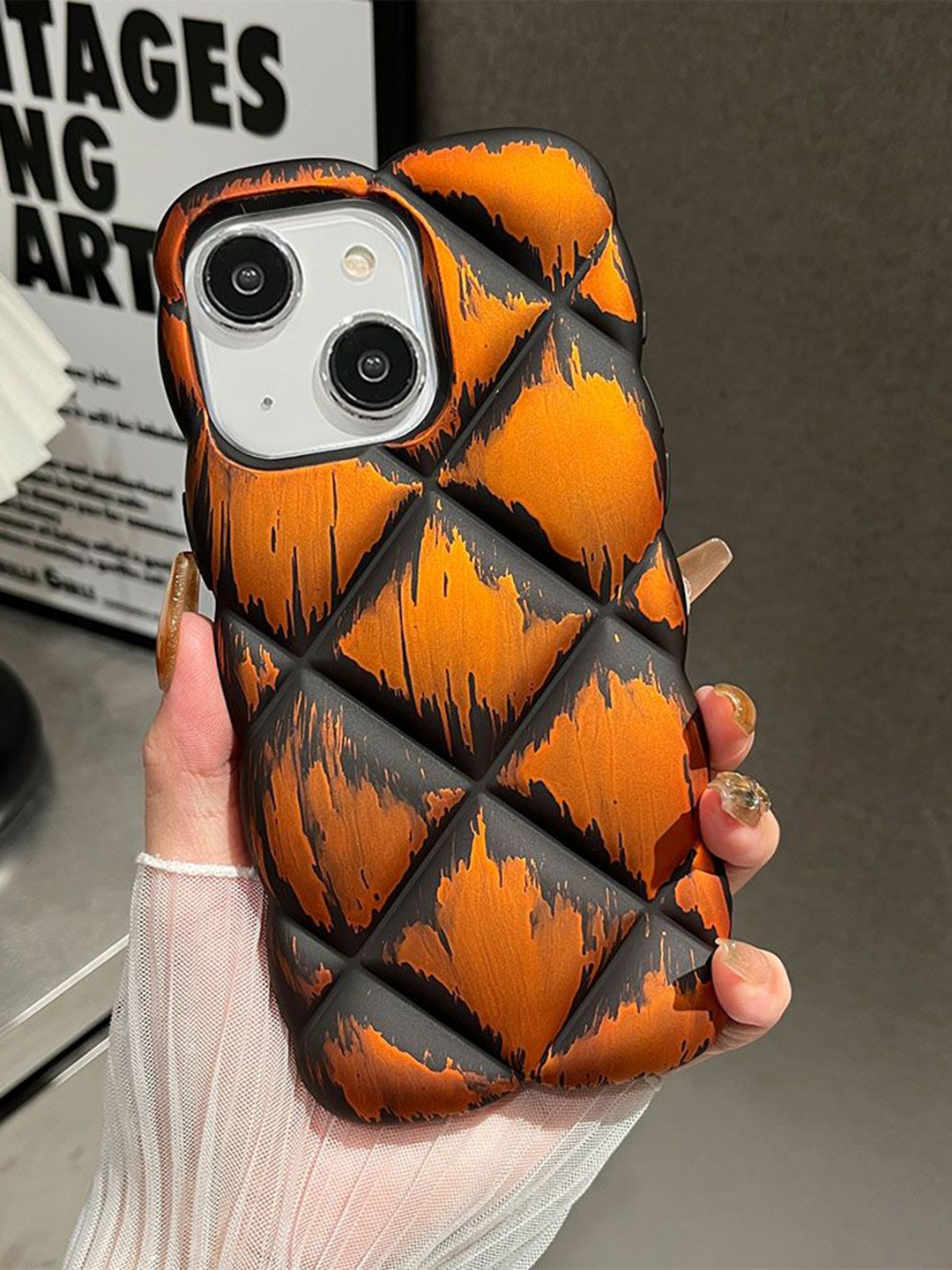 

Luxury Kase Abstract Printed iPhone 15 Plus Back Case Mobile Accessories, Orange