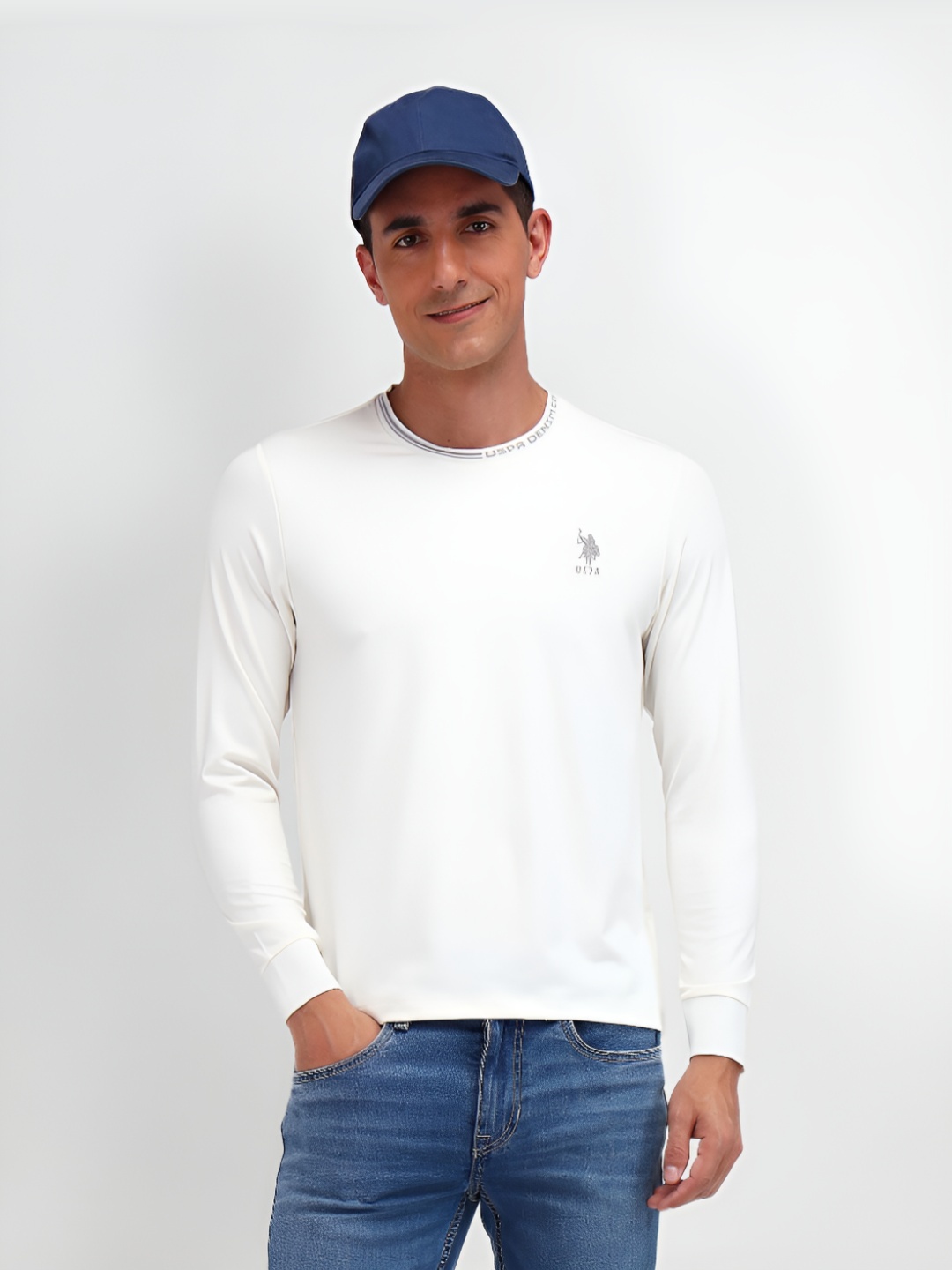 

U.S. Polo Assn. Denim Co. Men Solid Round Neck Cotton Slim Fit T-shirt, White