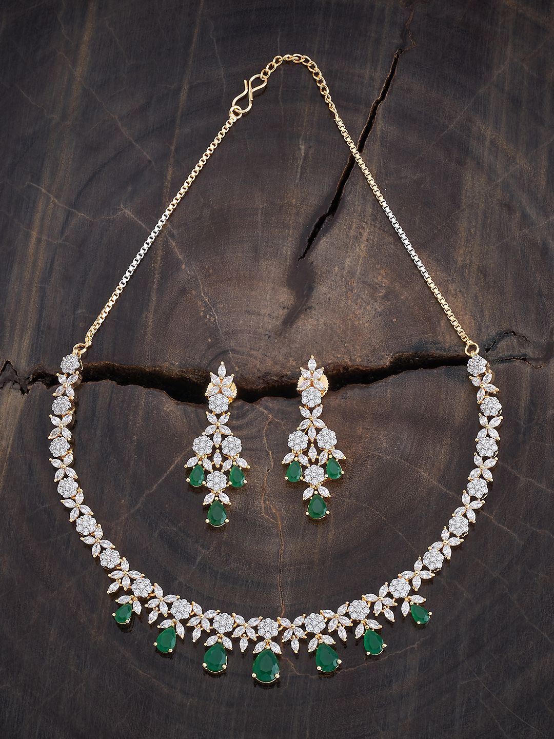 

Kushal's Fashion Jewellery Rhodium-Plated Cubic Zirconia Stone-Studded Jewellery Set, Silver