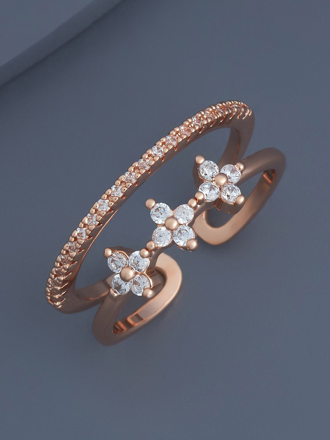 

Kushal's Fashion Jewellery Rose Gold-Plated CZ Stone Studded Finger Ring