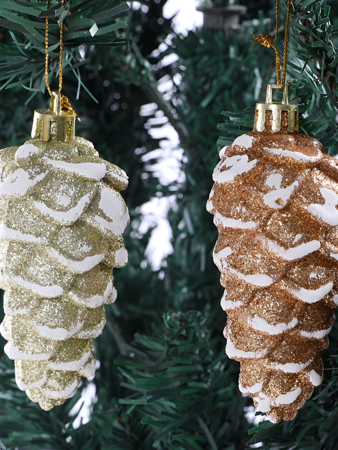 

TAYHAA Set Of 8 White Glitter Pinecone Ornaments Hangings, Gold