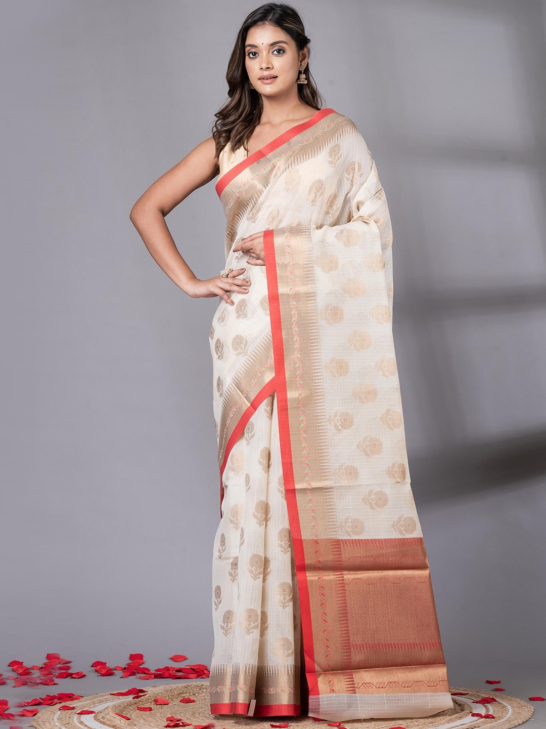 

VIBHAVARI Woven Design Zari Saree, Beige