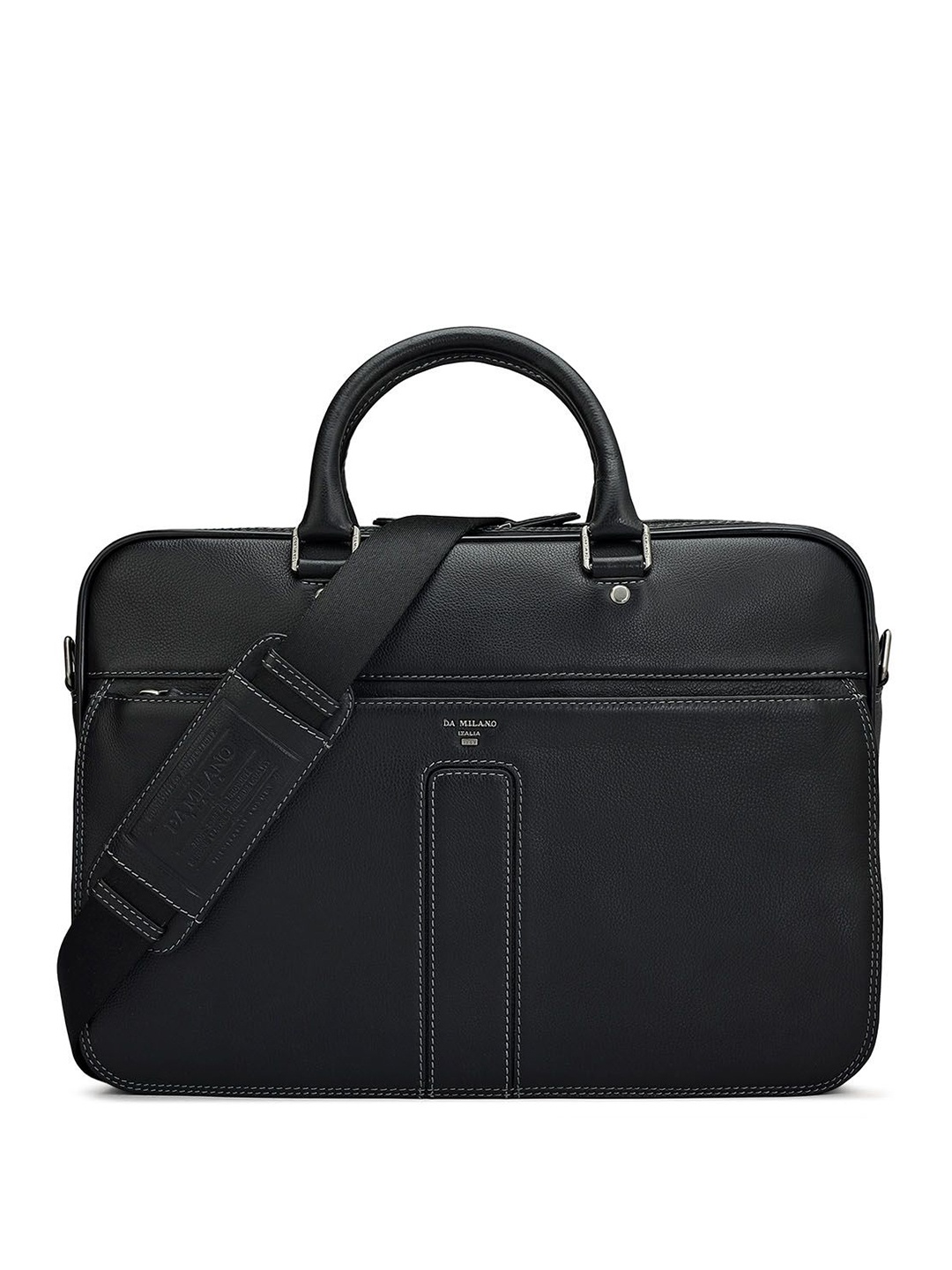 

Da Milano Unisex Textured Leather Laptop Bag, Black