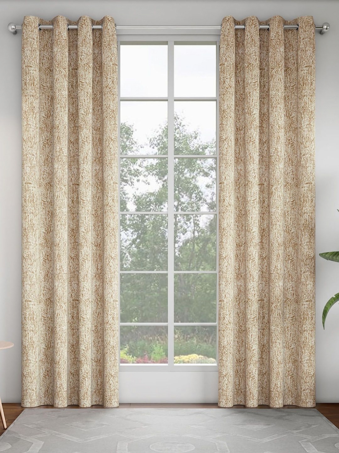 

GM Beige & White Set of 2 Room Darkening Door Curtain
