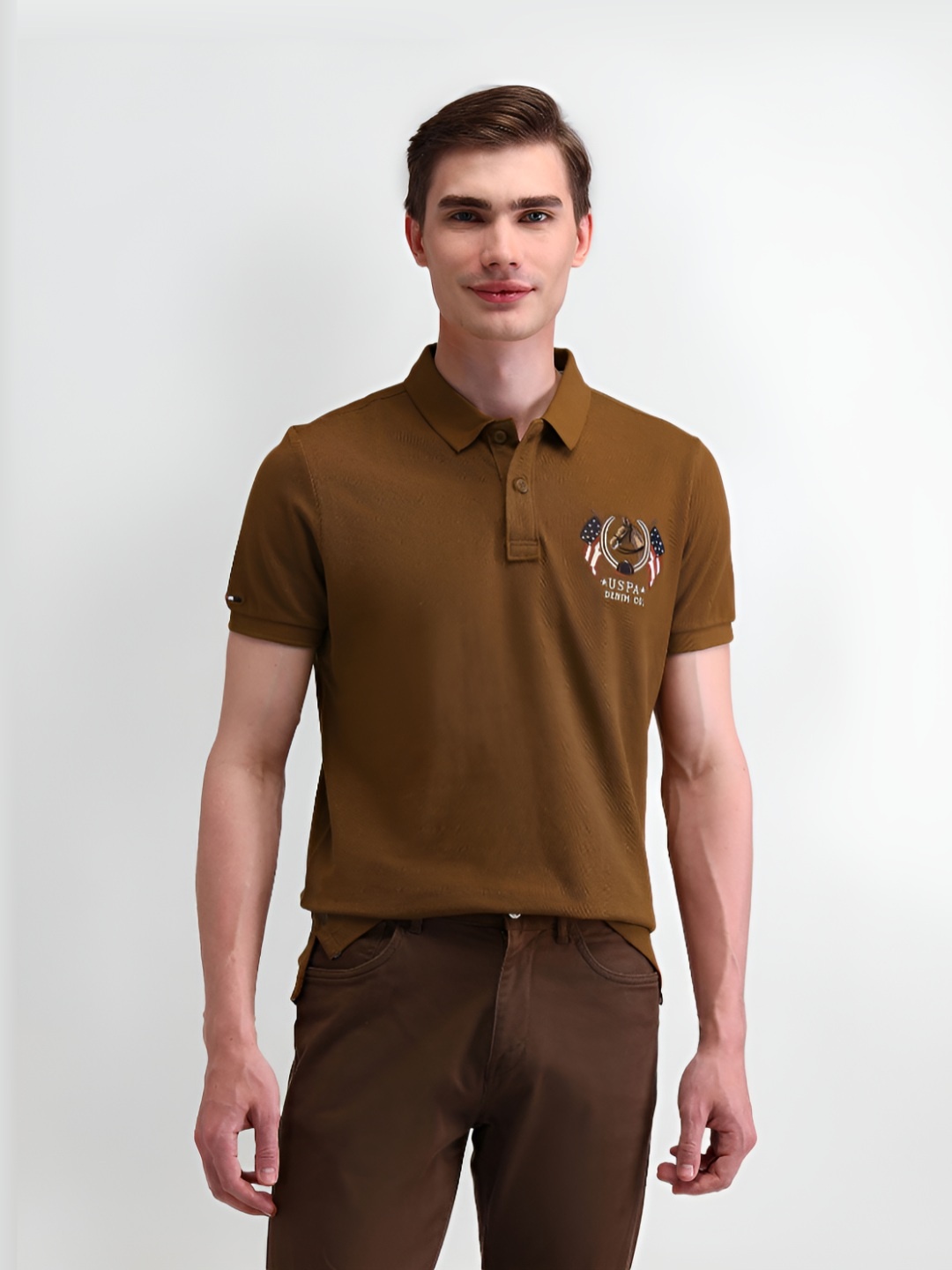 

U.S. Polo Assn. Denim Co. Men Solid Polo Collar Cotton Slim Fit T-shirt, Brown