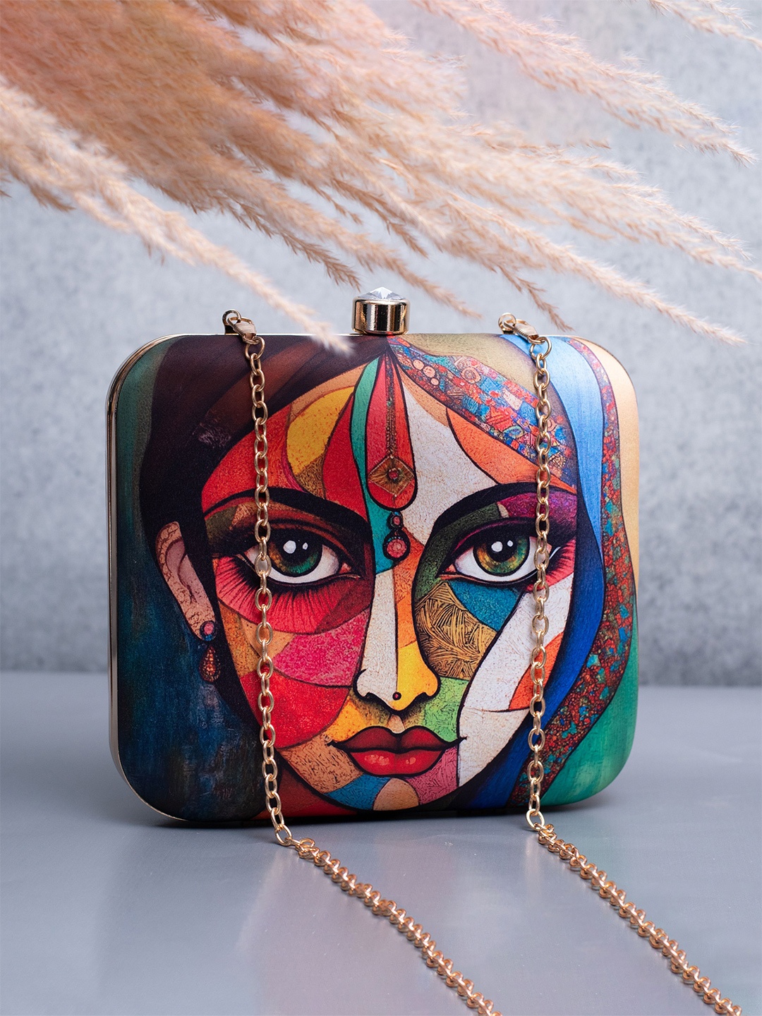 

ARTKLIM Printed Box Clutch, Red
