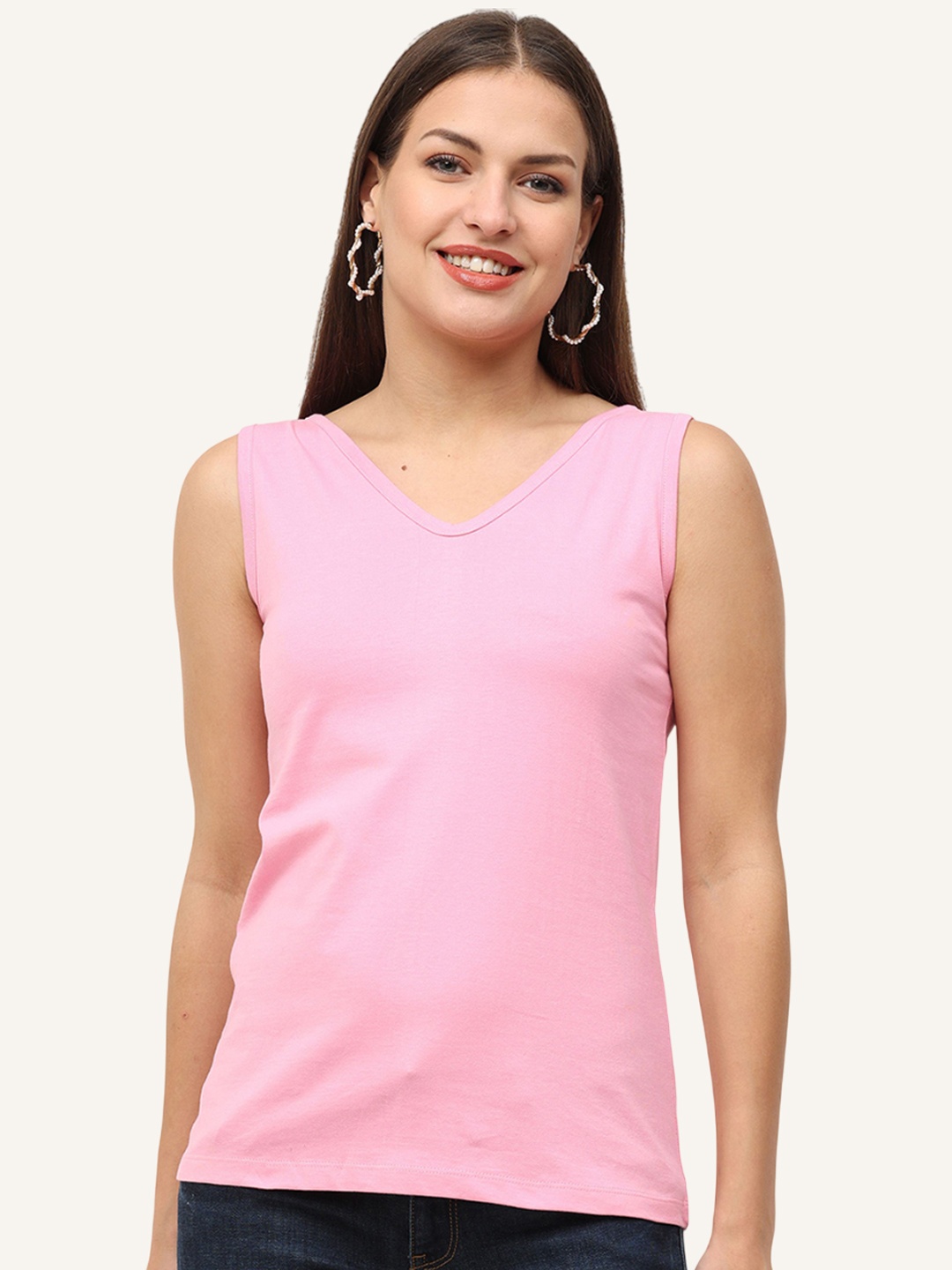 

ECOLINE Clothing Women Cotton V-Neck Tank Top, Pink