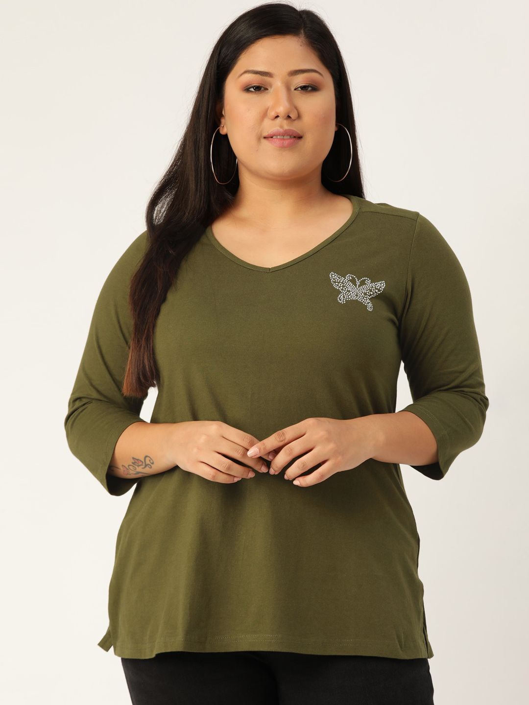 

theRebelinme Women V-Neck T-shirt, Olive