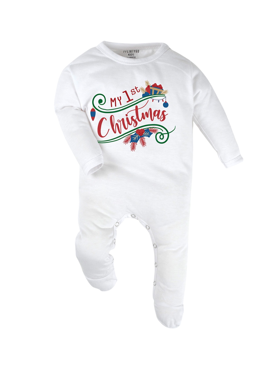 

FFLIRTYGO Kids Infants Printed Pure Cotton Sleepsuit, White