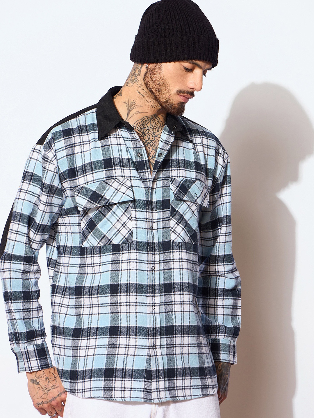 

MASCLN SASSAFRAS Men Windowpane Checks Opaque Checked Casual Shirt, Blue