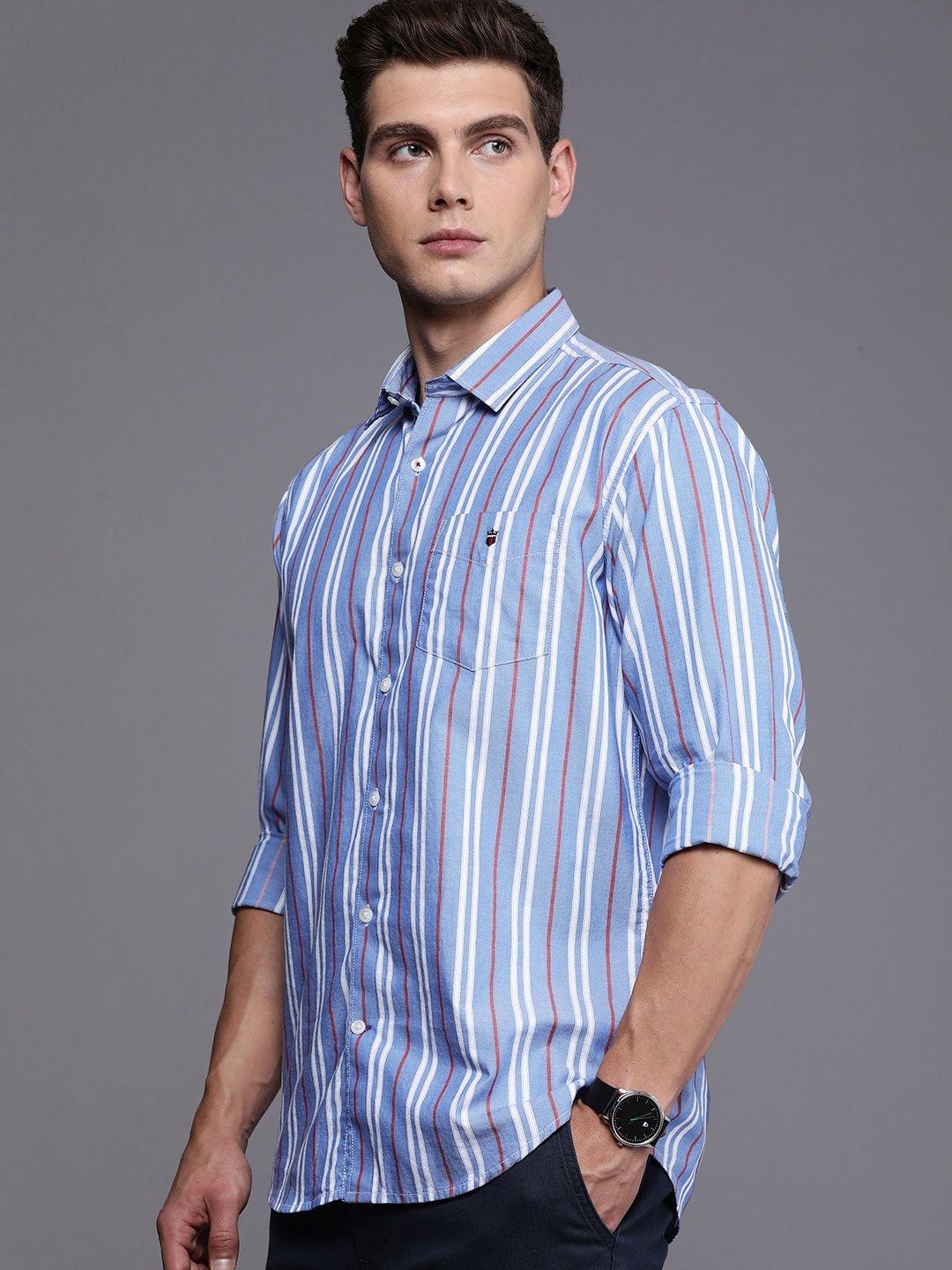 

Louis Philippe Sport Pure Cotton Slim Fit Striped Casual Shirt, Blue