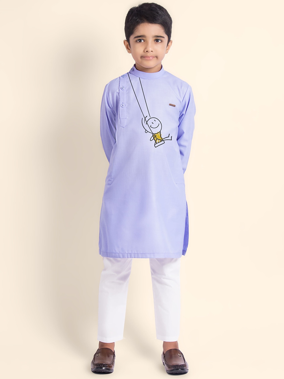 

DEVOILER Boys Ethnic Motifs Printed Patchwork Kurta, Purple