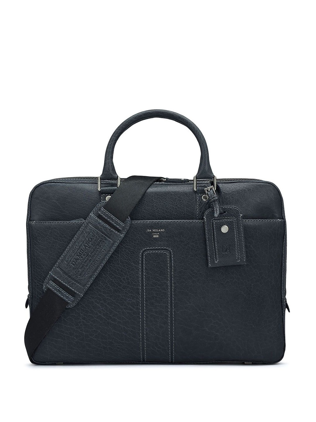 

Da Milano Unisex Textured Leather Laptop Bag, Blue
