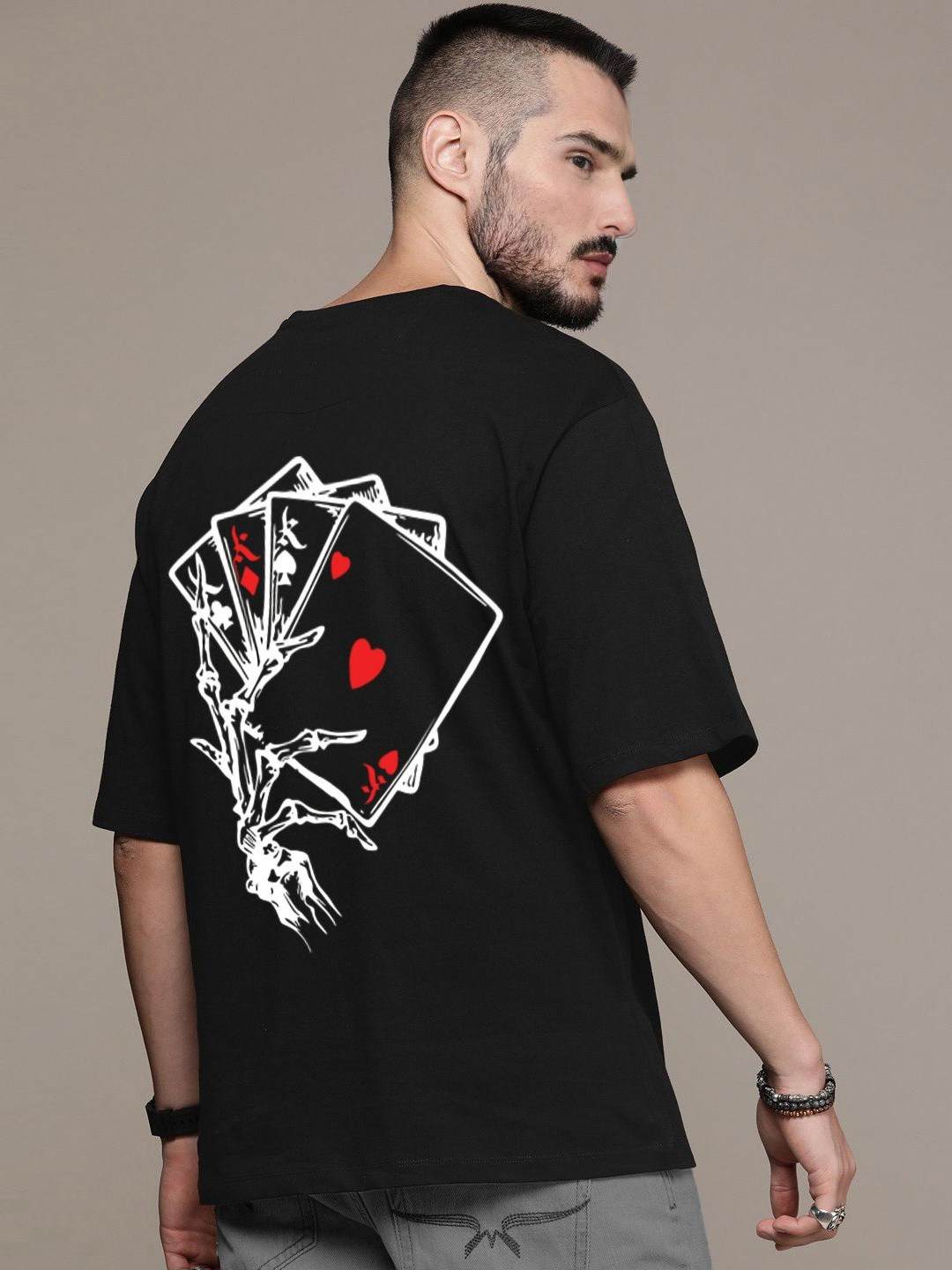 

Manlino Unisex Printed Drop-Shoulder Sleeves Pockets T-shirt, Black