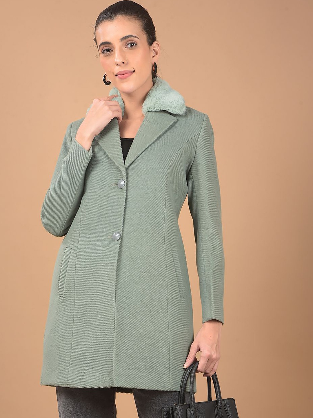 

Crimsoune Club Single-Breasted Longline Overcoat, Green