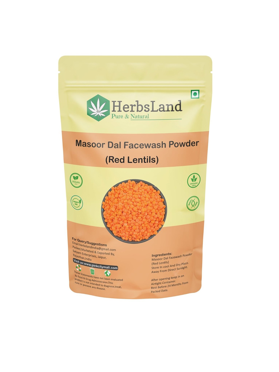 

HerbsLand Masoor Dal Face Wash Powder - 100 g, Orange