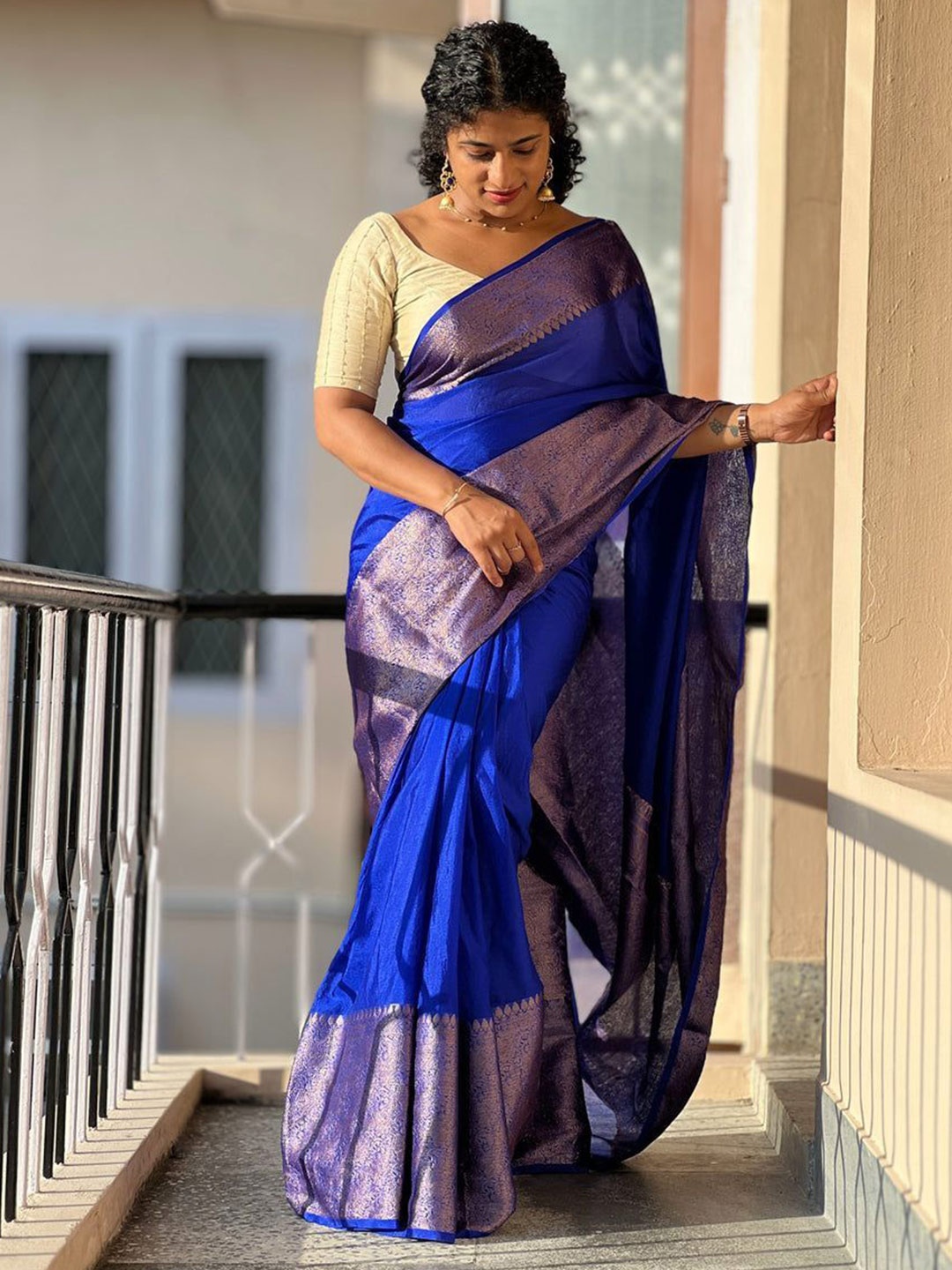 

Jinax Woven Design Zari Pure Silk Banarasi Saree, Blue