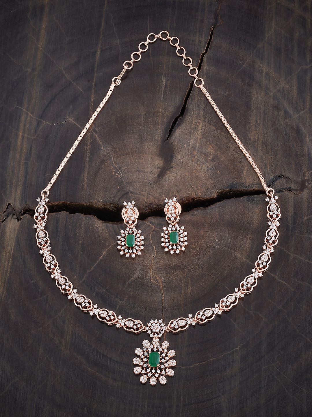 

Kushal's Fashion Jewellery Rose Gold-Plated Cubic Zirconia Stone Studded Jewellery Set