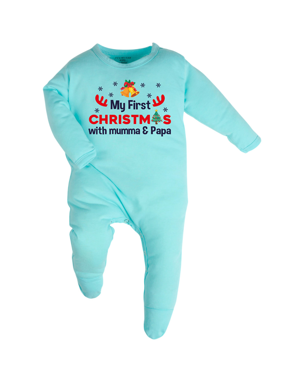 

FFLIRTYGO Christmas Infants Printed Cotton Sleepsuit, Turquoise blue