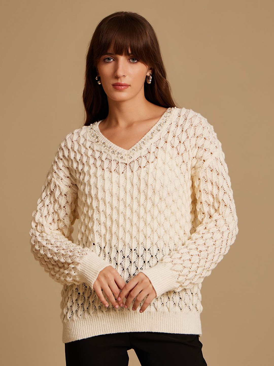 

Kazo Women Chevron Pullover, Beige