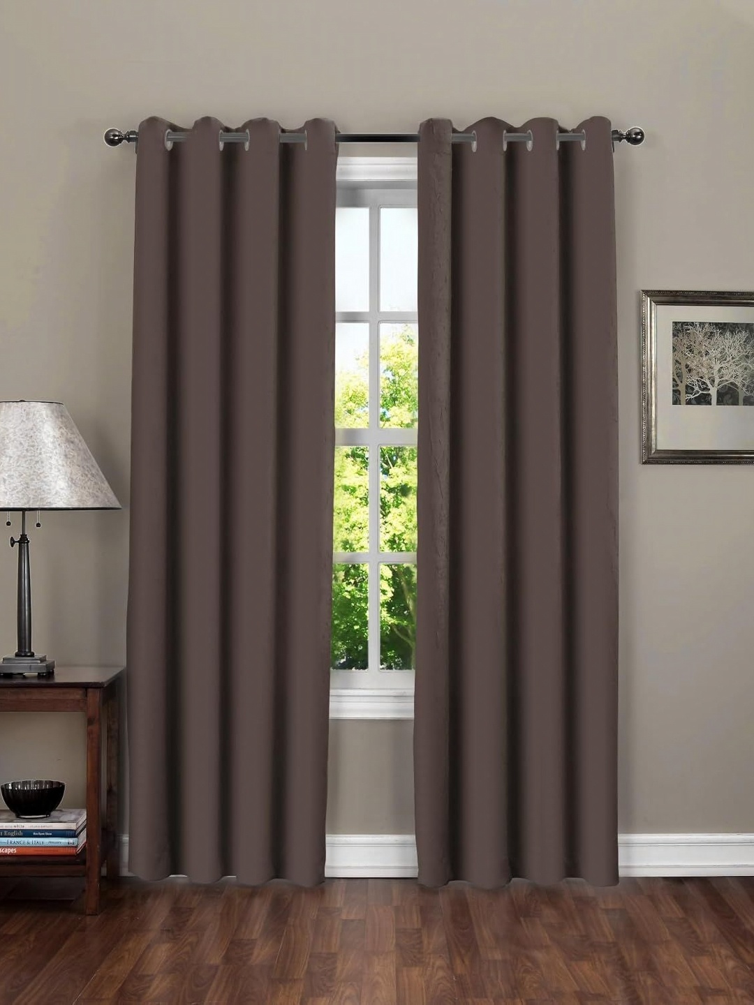 

Myntra Elegant Homes Coffee Brown Set of 2 Black Out Door Curtain