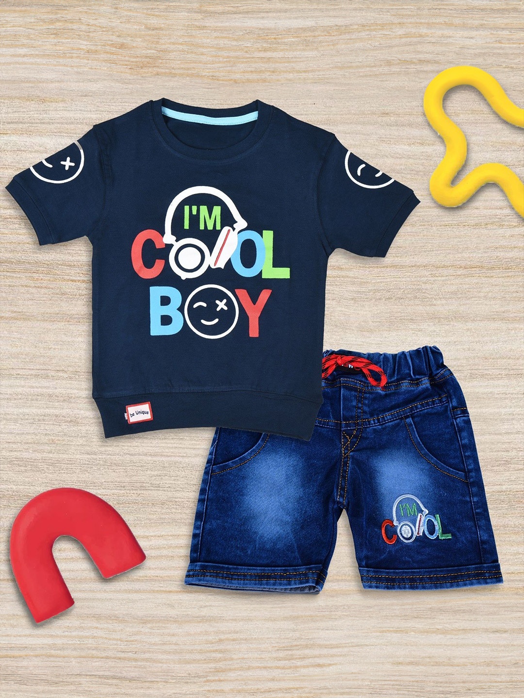 

BAESD Boys Printed T-shirt with Shorts, Navy blue