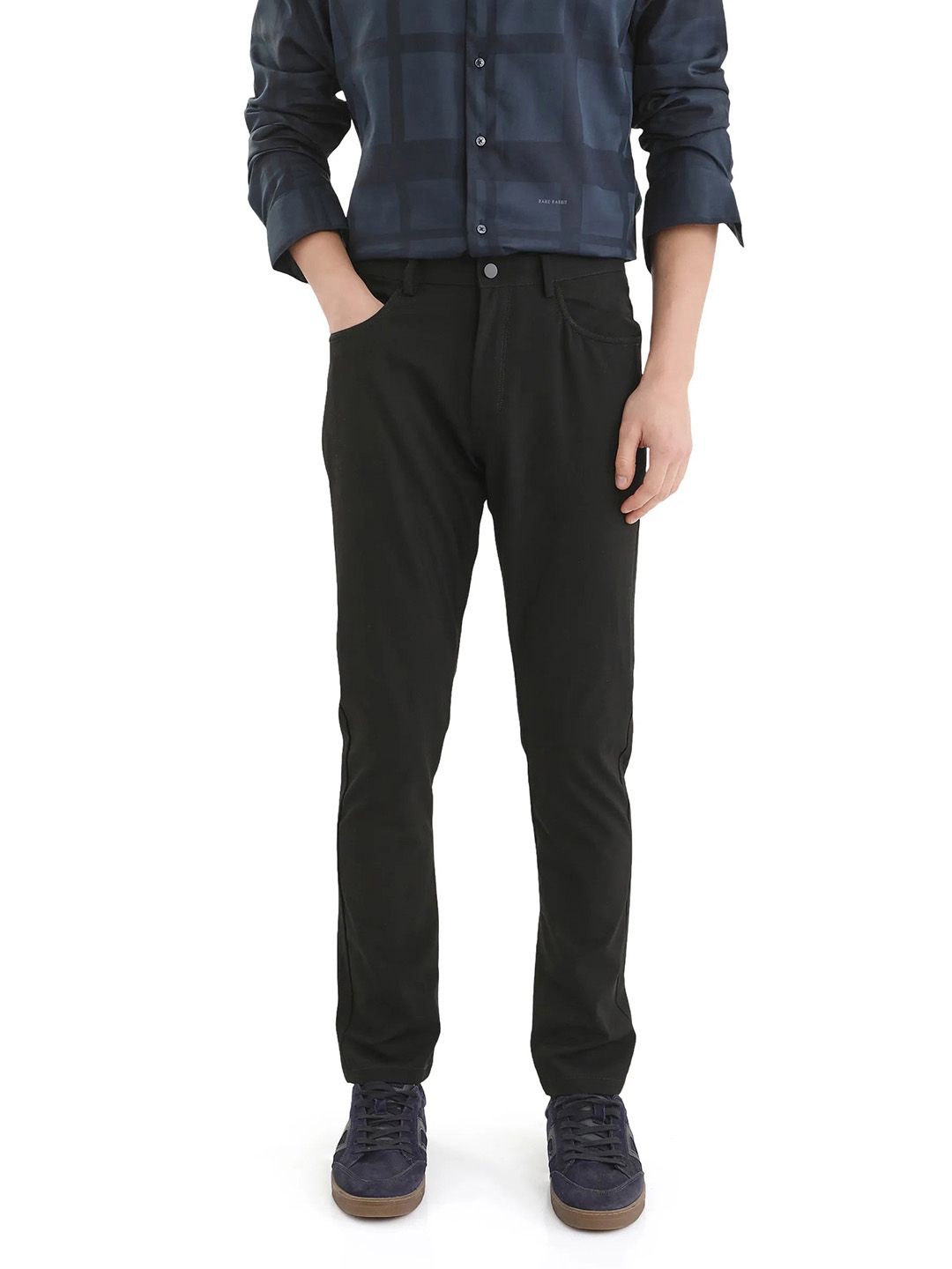 

RARE RABBIT Men Comfort Low Distress Stretchable Jeans, Black