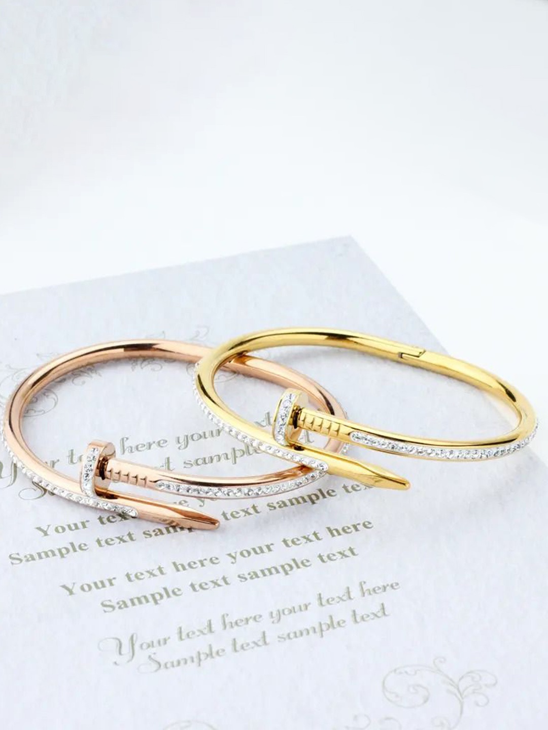 

MEENAZ Women 2 American Diamond Antique Gold-Plated Bangle-Style Bracelet
