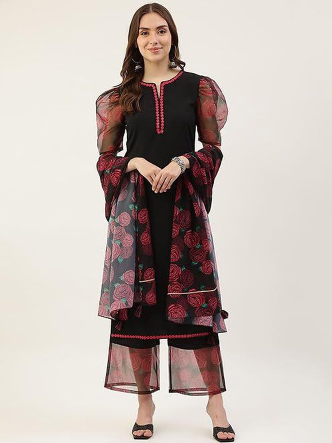 

RARE THREAD Women Floral Printed Regular Kurta with Palazzos & With Dupatta, Black