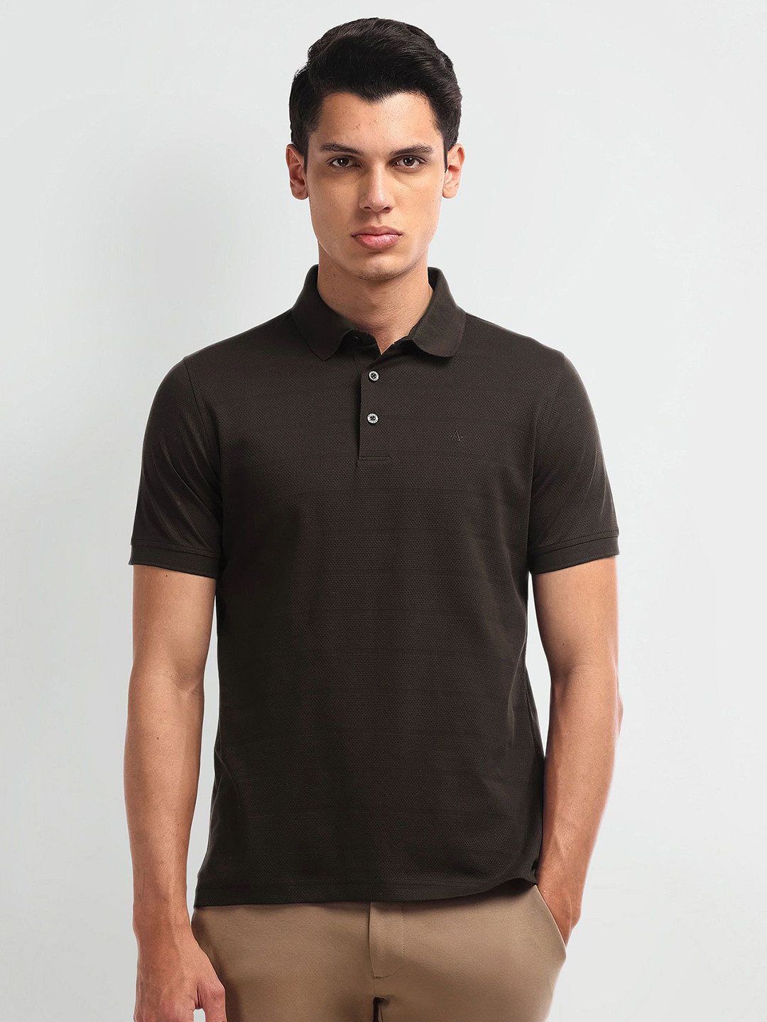 

Arrow Men Striped Polo Collar Pockets T-shirt, Brown