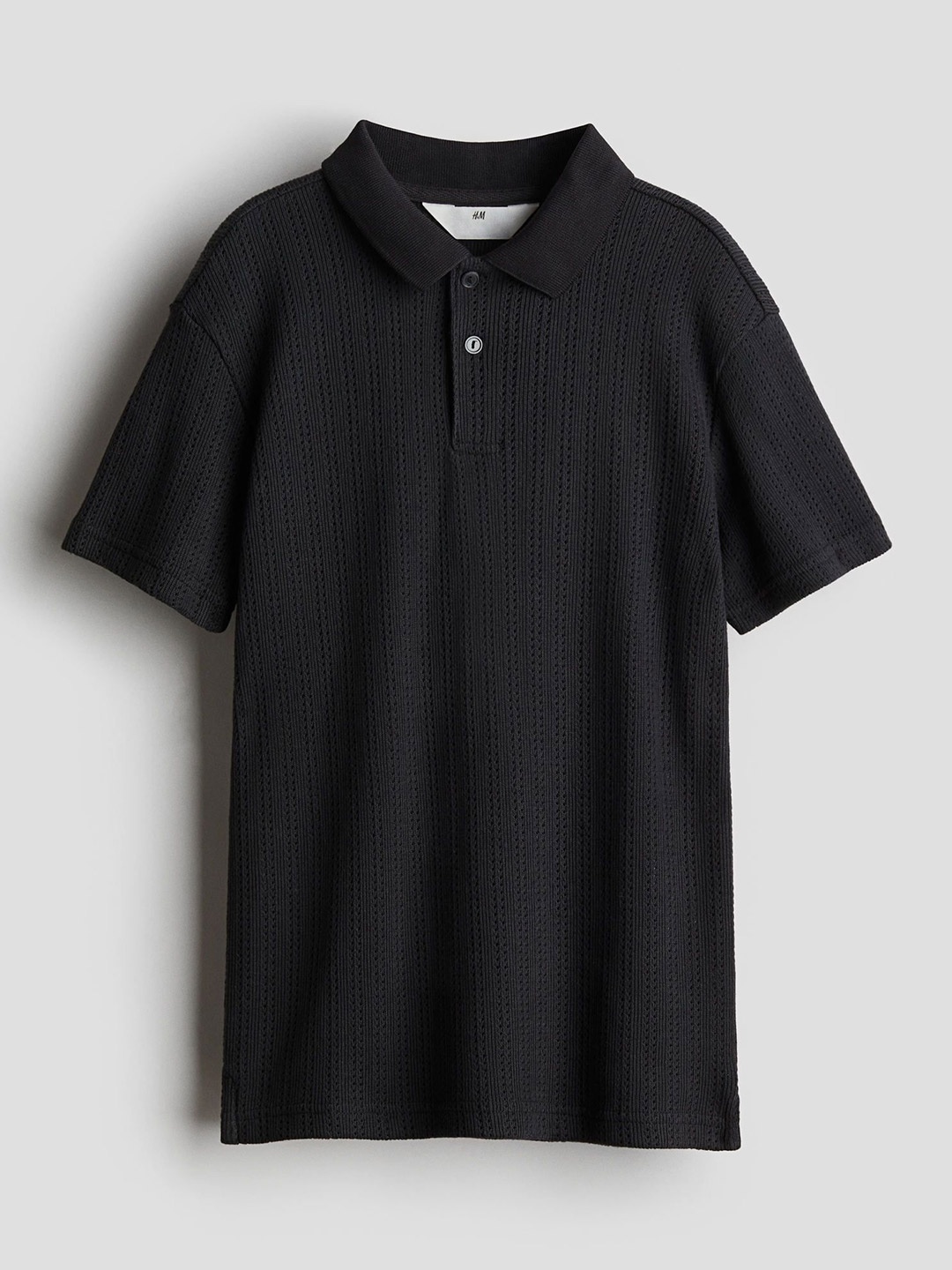 

H&M Boys Pointelle-Knit Polo Shirt, Grey