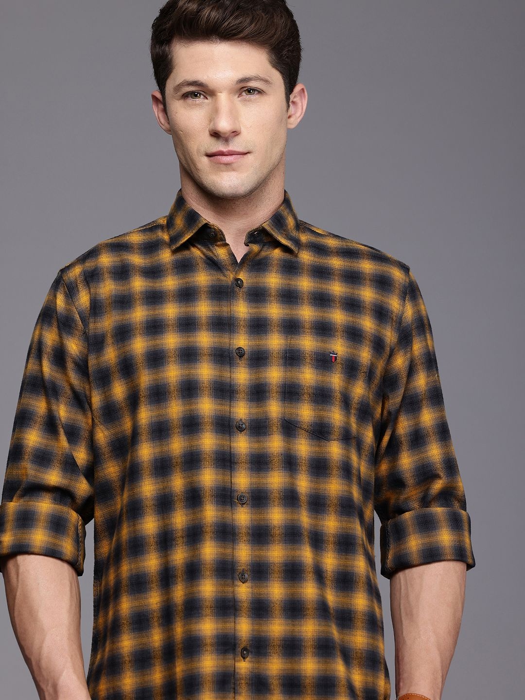 

Louis Philippe Sport Pure Cotton Slim Fit Opaque Checked Casual Shirt, Mustard