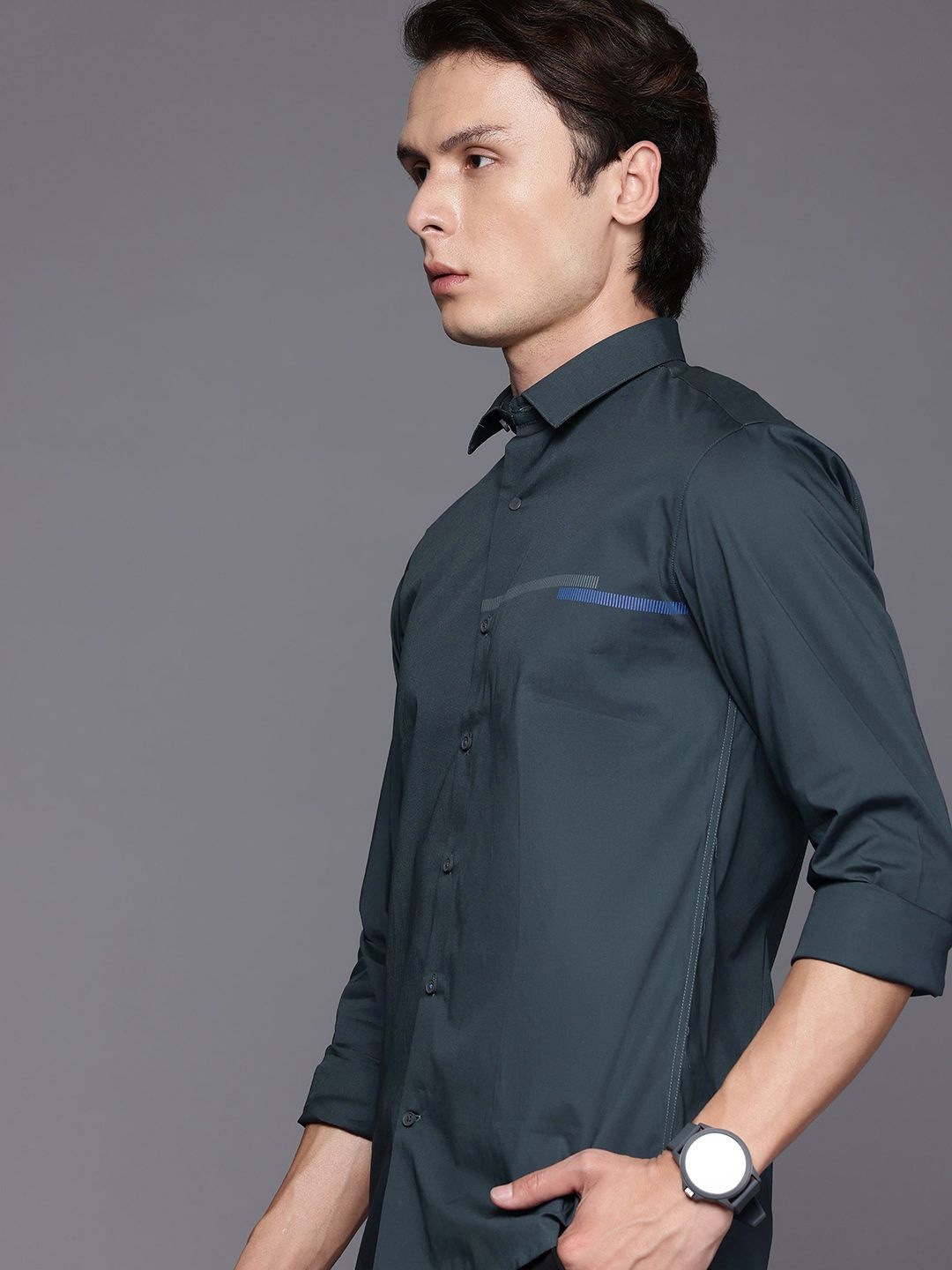 

Louis Philippe Ath.Work Striped Detail Super Slim Fit Casual Shirt, Teal