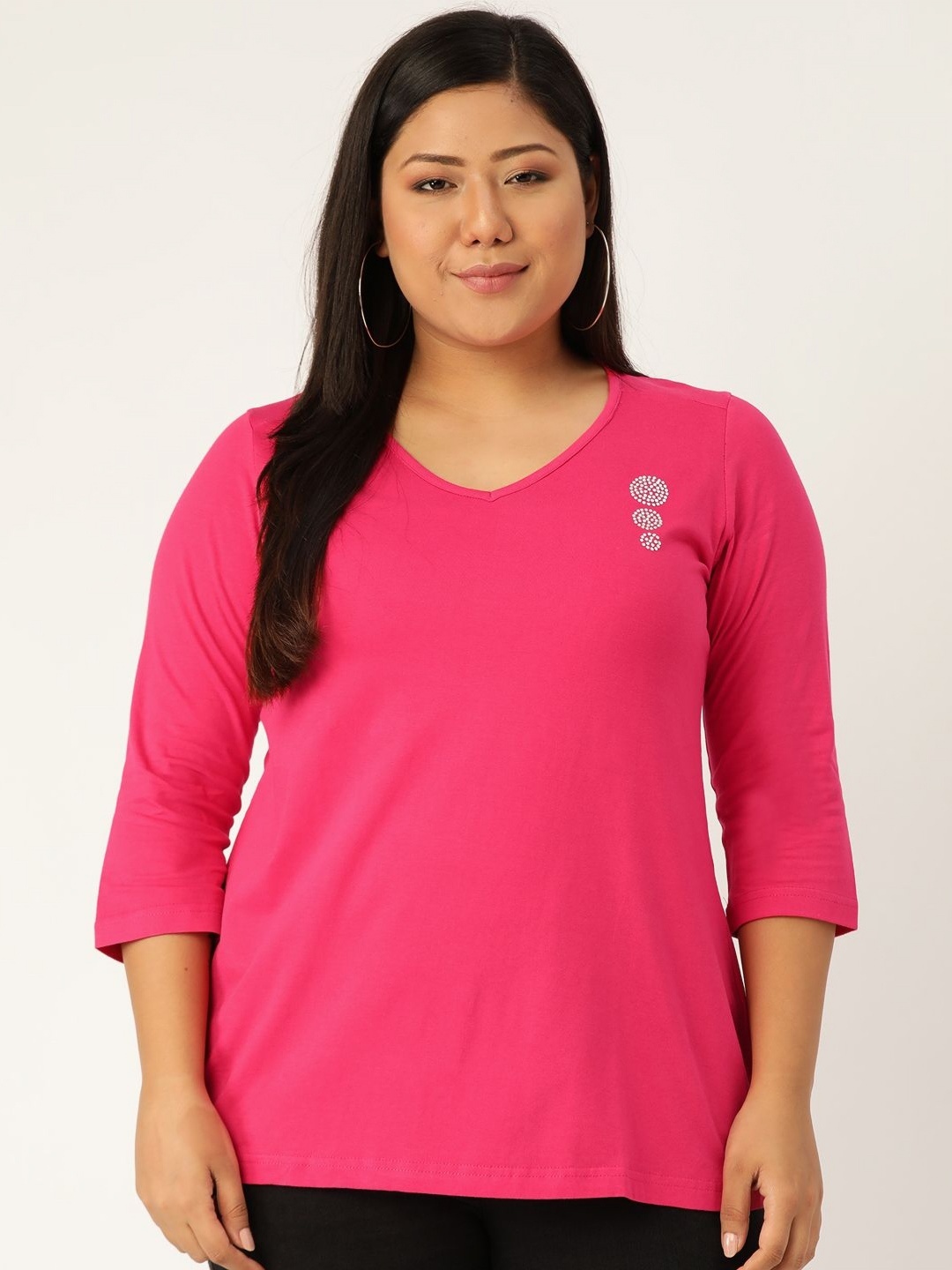 

theRebelinme Women V-Neck T-shirt, Fuchsia