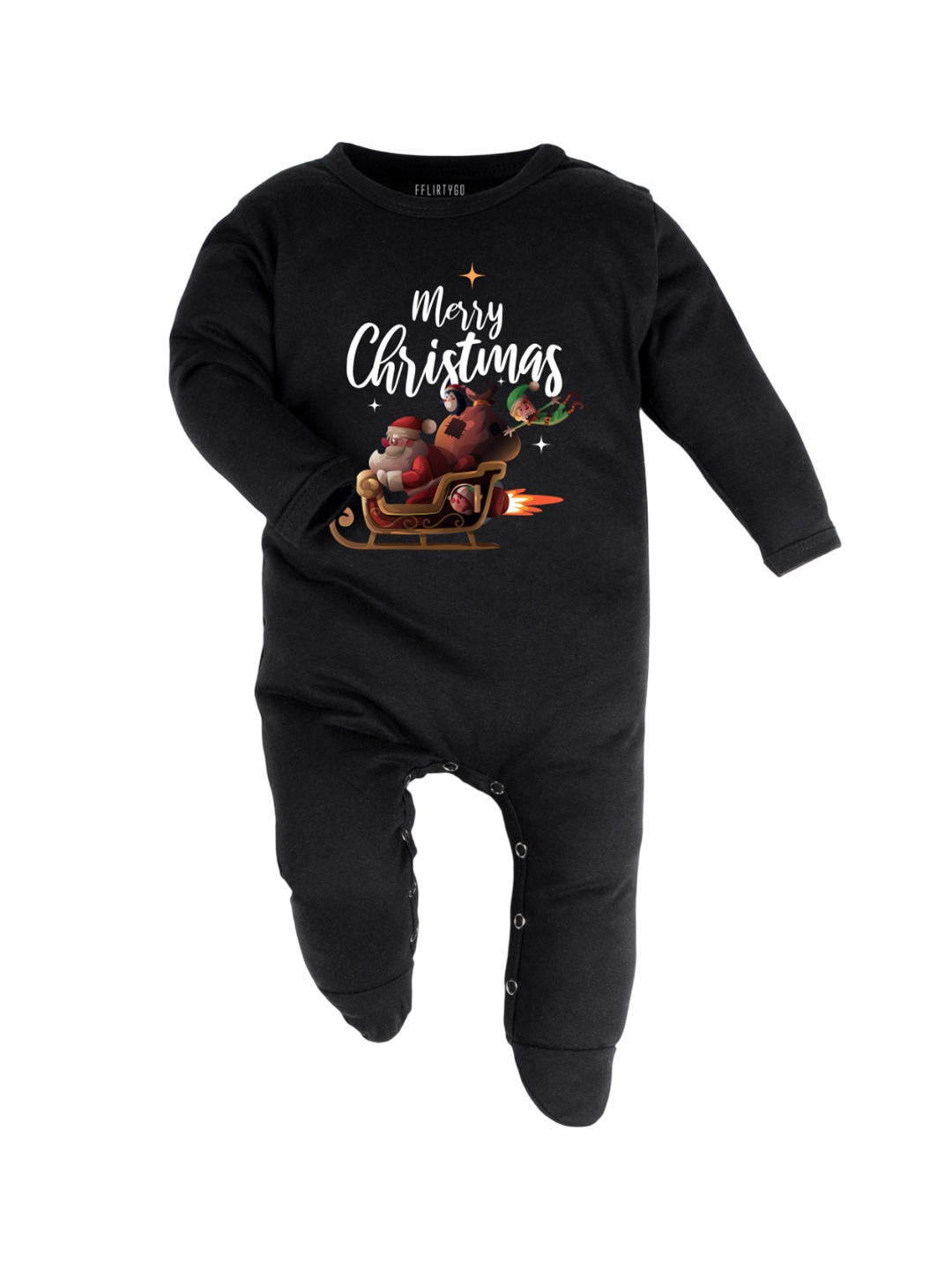 

FFLIRTYGO Infants Printed Pure Cotton Sleepsuit, Black